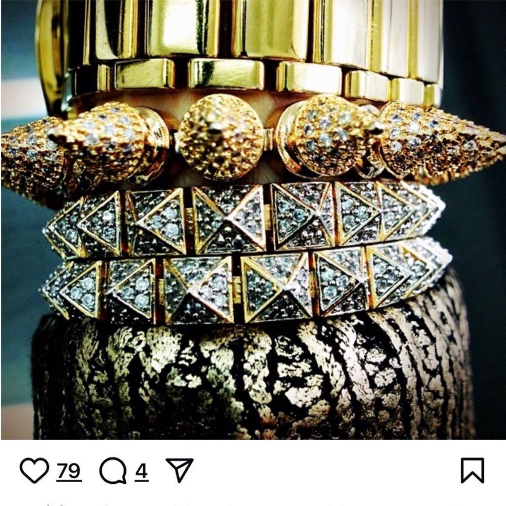 nOir jewelry collection of NYC goldtone Beki 3 spike ring size 8